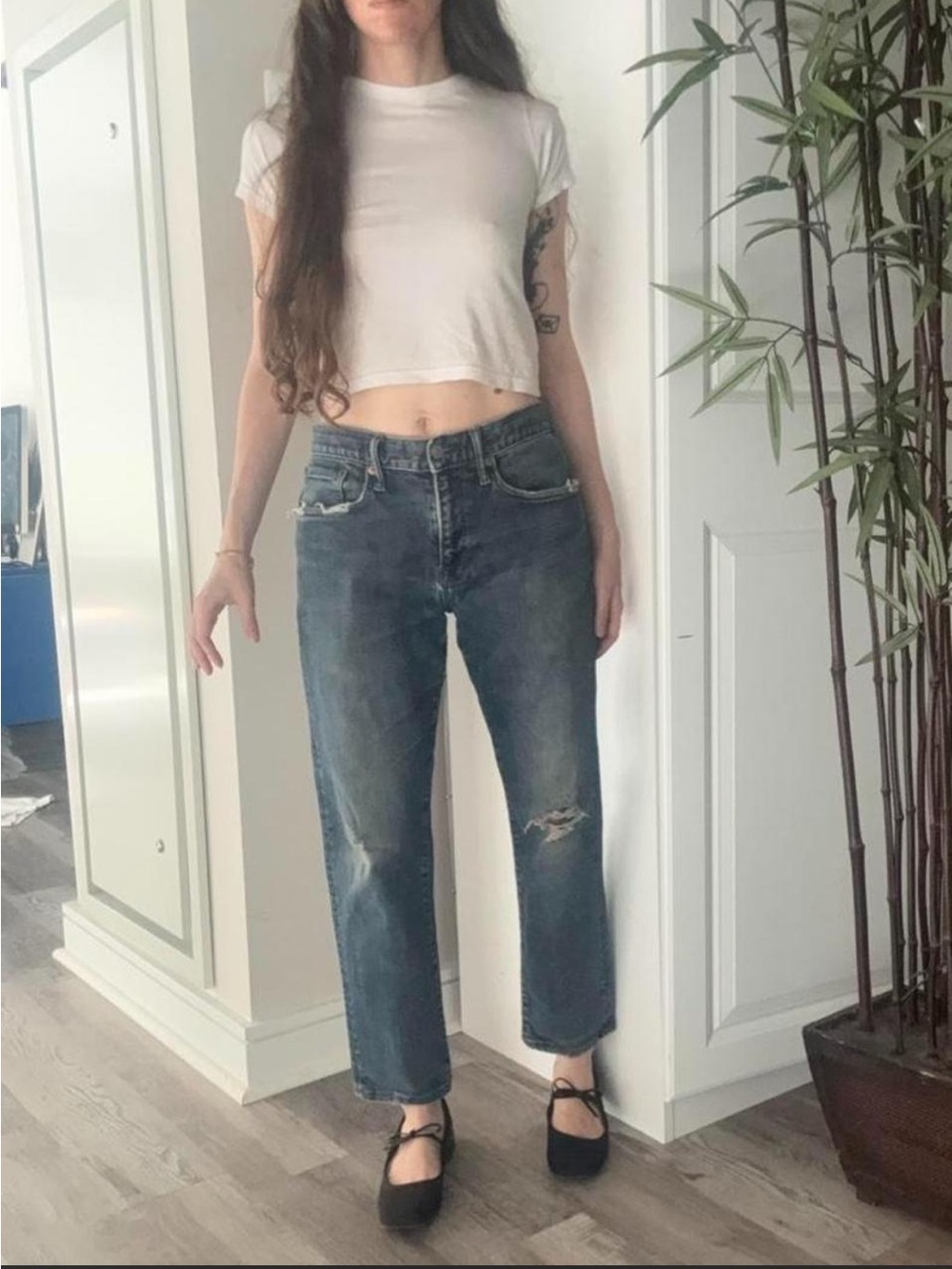 Gap Distressed Straight Leg Blue Denim Jeans